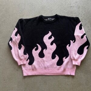 Steady Hands Flame Sweater Size XL/XXL Black Pink Crewneck Pullover Y2K